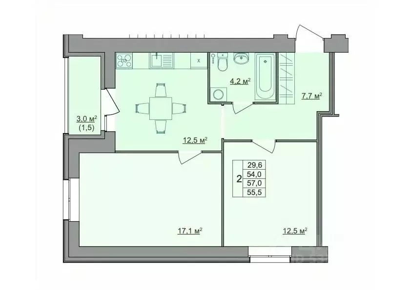 2-к кв. Костромская область, Кострома Магистральная ул., 49А (55.5 м) - Фото 1