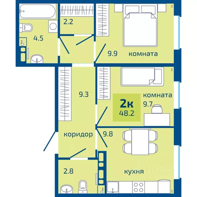 2-к кв. Пермский край, Пермь ул. Старшего Лейтенанта Гачегова, 1 (48.2 ... - Фото 1