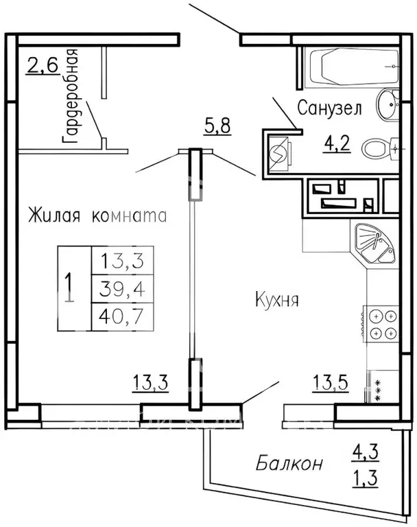 1-к кв. Липецкая область, Липецк ул. Игнатьева, 33к1 (40.0 м) - Фото 1