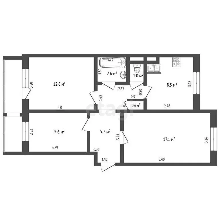 3-комнатная квартира: Красноперекопск, 1-й микрорайон, 27 (65.3 м) - Фото 0