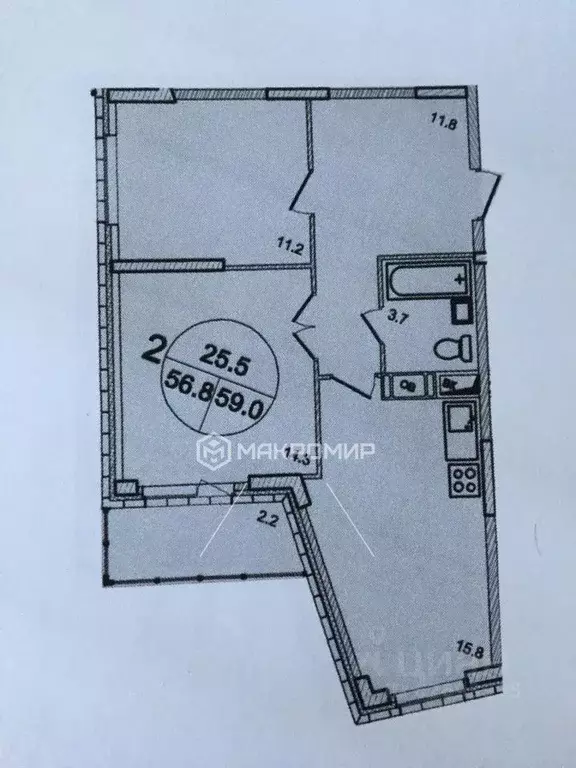 2-к кв. Московская область, Истра Рабочая ул., 1А (59.1 м) - Фото 2