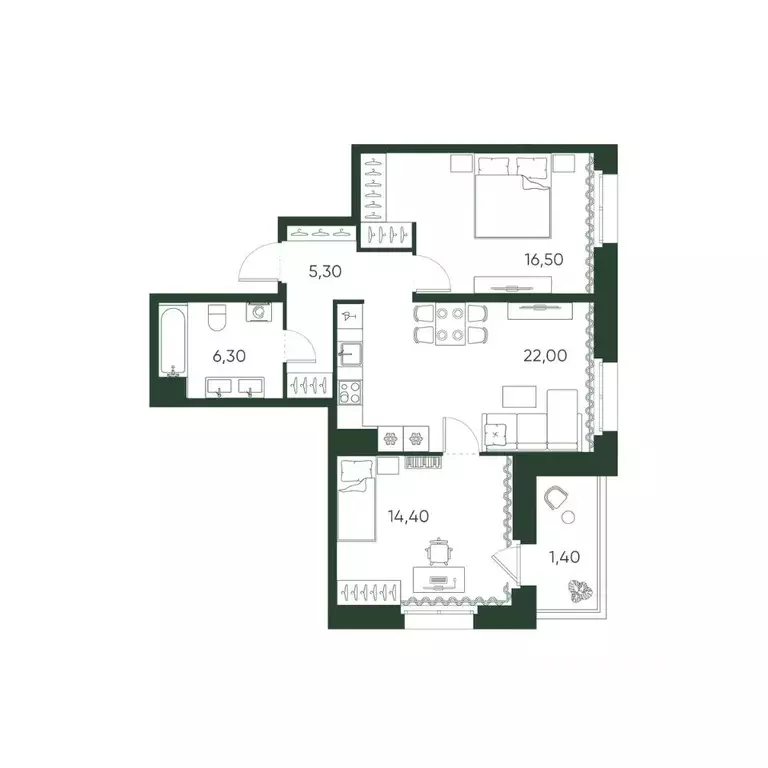 2-к кв. Санкт-Петербург Пески тер.,  (65.9 м) - Фото 1