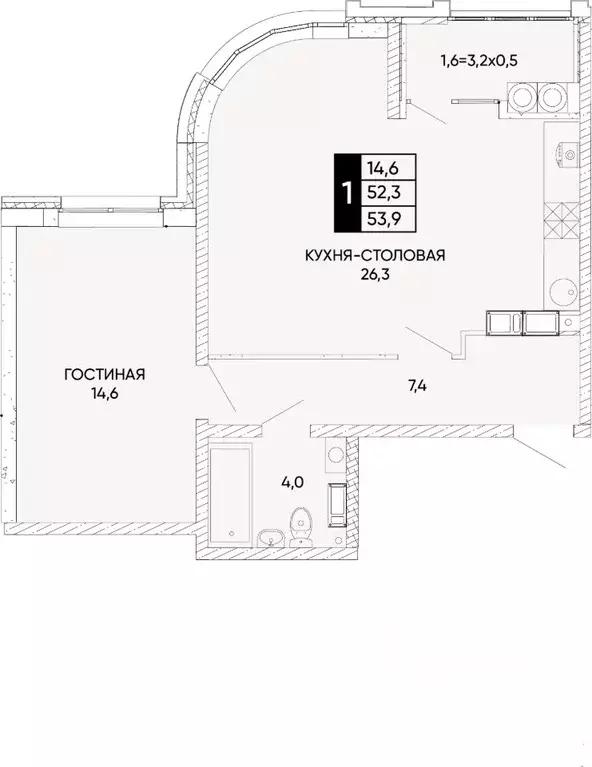 1-к кв. Ростовская область, Ростов-на-Дону Левобережье жилой комплекс ... - Фото 0