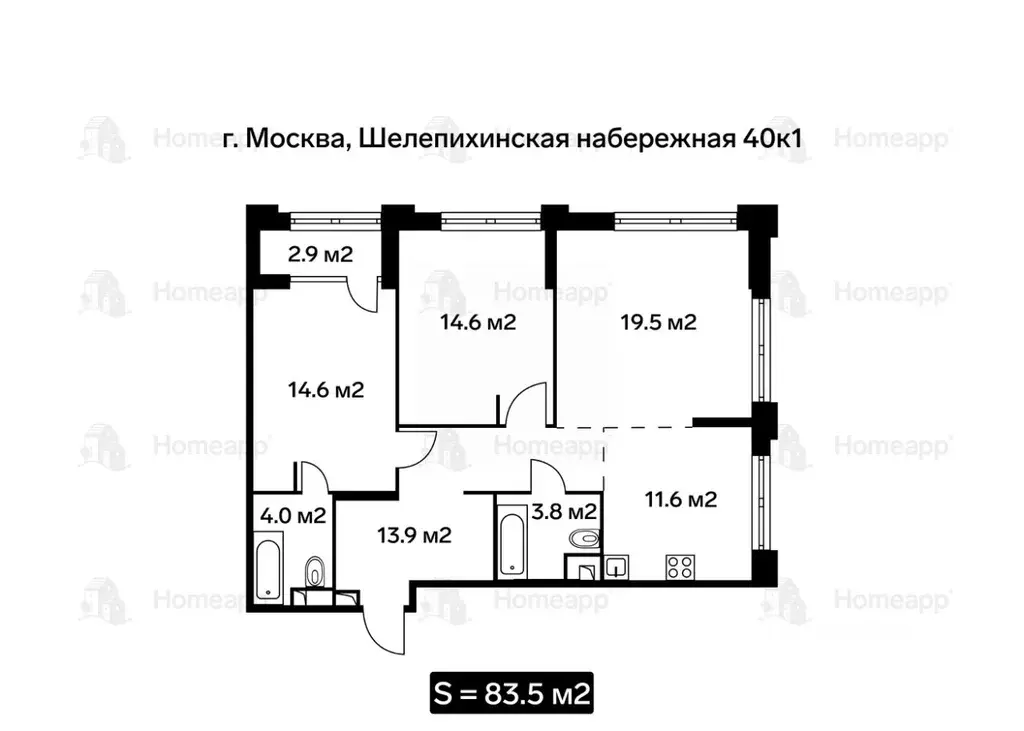 3-к кв. Москва Шелепихинская наб., 40к1 (83.5 м) - Фото 1