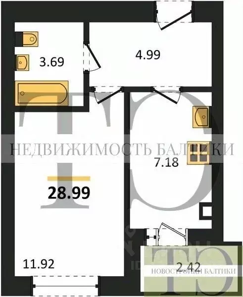 1-к кв. Калининградская область, Калининград Суздальская ул. (28.99 м) - Фото 0