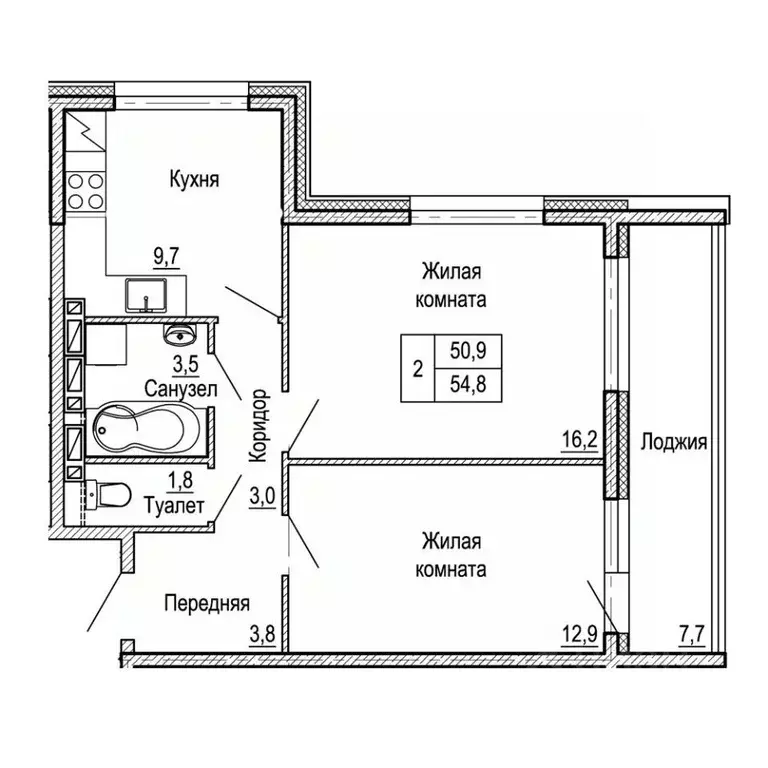 2-к кв. Приморский край, Владивосток На Черняховского жилой квартал,  ... - Фото 1