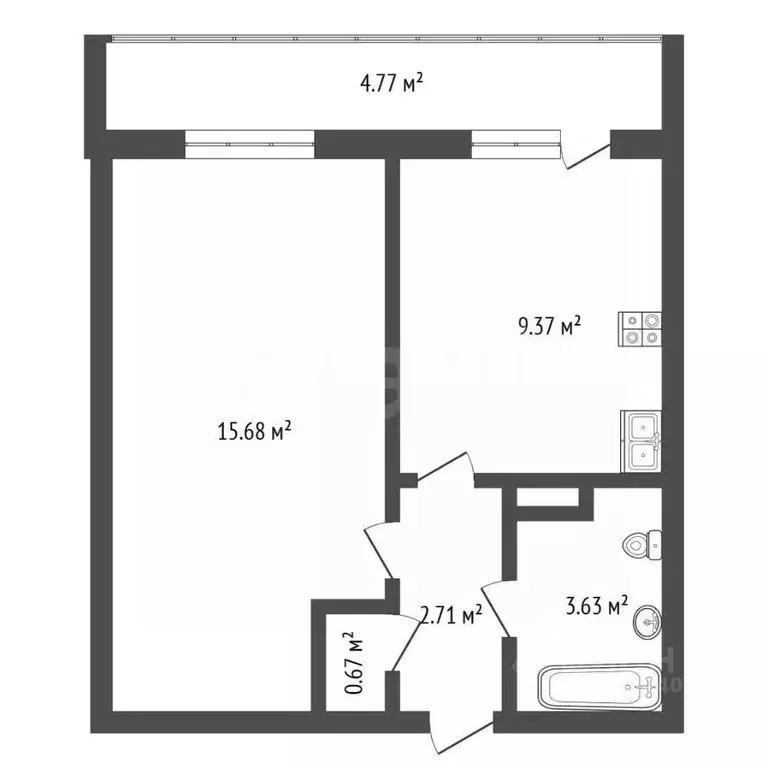 1-к кв. Тюменская область, Тюмень ул. Новоселов, 107к2 (34.0 м) - Фото 2