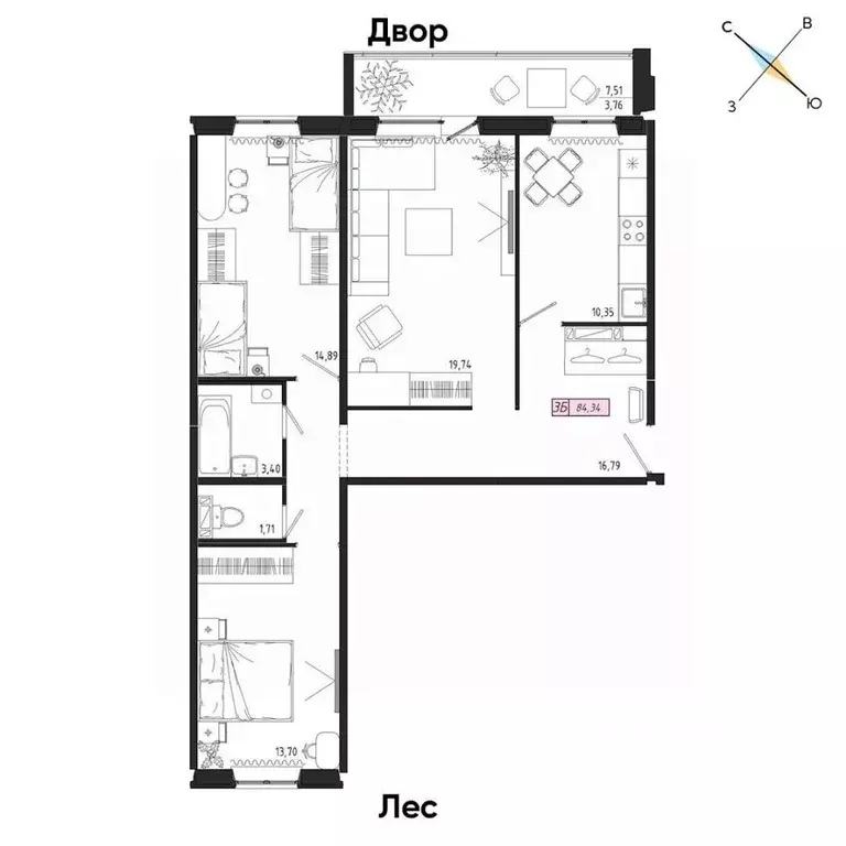 3-к кв. Томская область, Томск тракт Иркутский, 185Б (84.34 м) - Фото 0