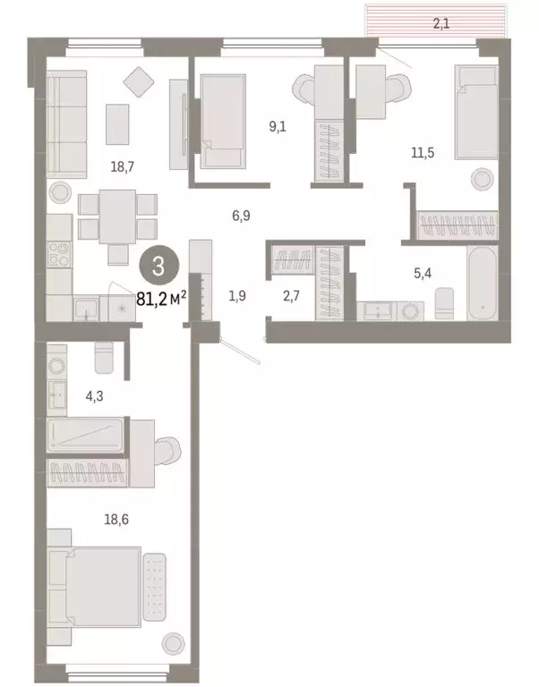 3-комнатная квартира: Новосибирск, квартал Лебедевский, 1/3 (81.2 м) - Фото 2