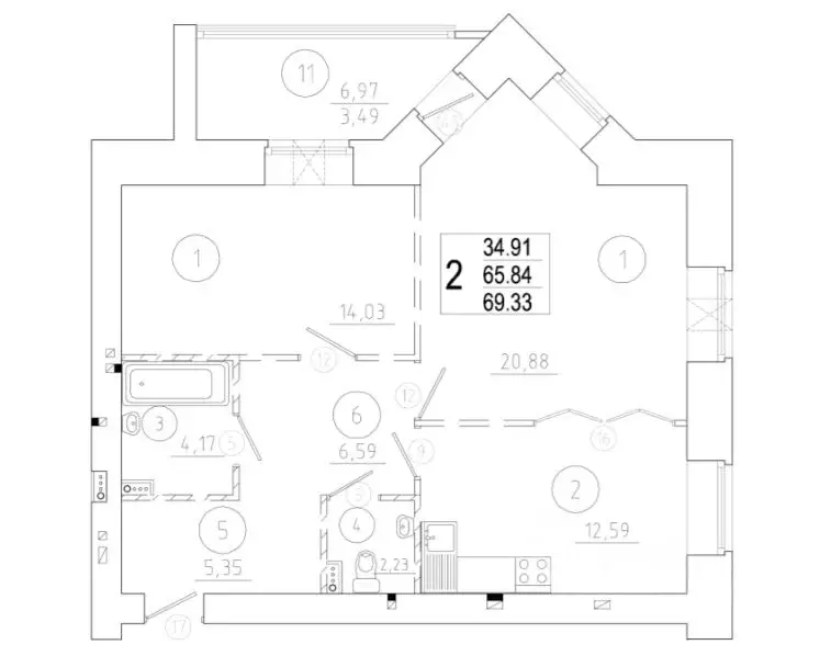 2-к кв. Омская область, Омск Старгород мкр, ул. Нагибина, 44 (69.3 м) - Фото 1