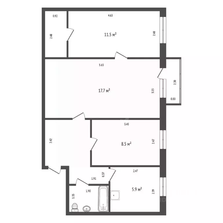 3-к кв. Красноярский край, Красноярск Кольцевая ул., 9 (56.7 м) - Фото 2