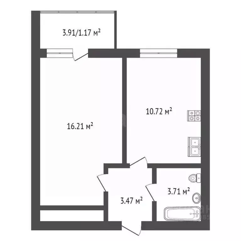 1-к кв. Воронежская область, Борисоглебск Аэродромная ул., 18Г (34.11 ... - Фото 2