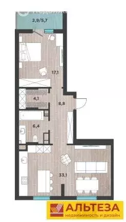 2-комнатная квартира: Калининград, ТСН Искра, 3-я Большая Окружная ... - Фото 1