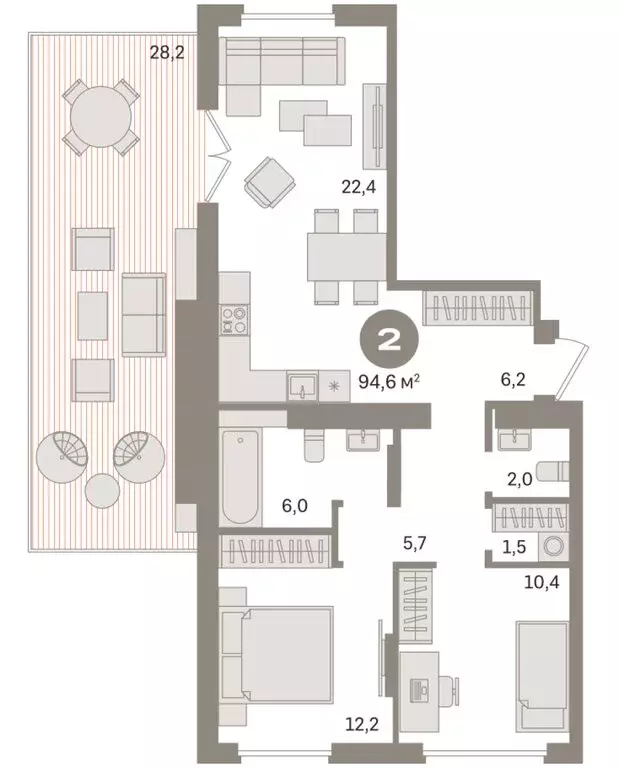 2-комнатная квартира: Екатеринбург, улица Академика Ландау, 7 (94.6 м) - Фото 1