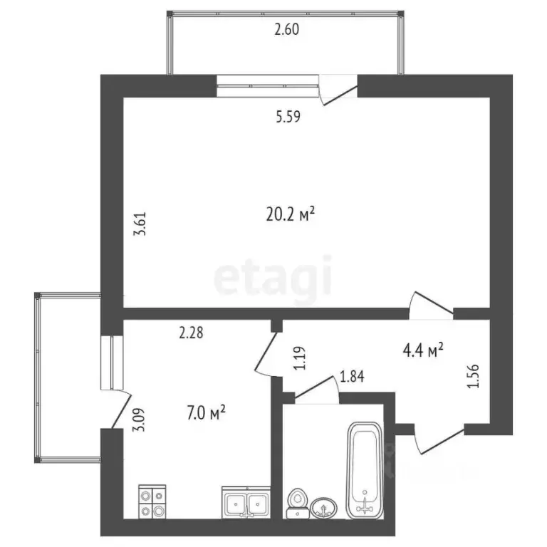 1-к кв. Крым, Симферополь ул. Туристов (34.2 м) - Фото 2