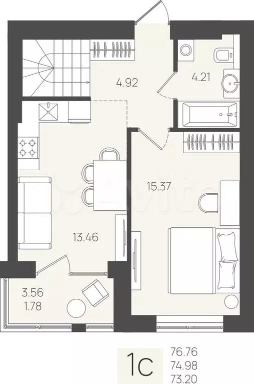 1-к. квартира, 75 м, 1/5 эт. - Фото 1