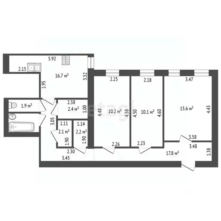 3-к кв. Санкт-Петербург 7-я Красноармейская ул., 19 (82.1 м) - Фото 2