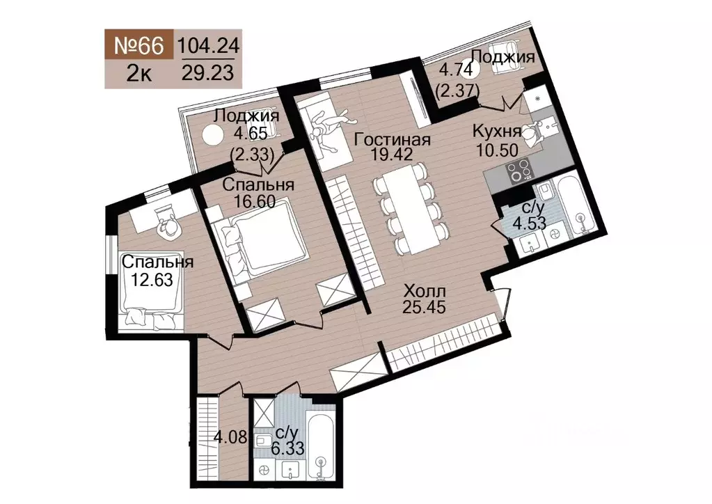 2-к кв. Калининградская область, Гурьевск  (104.24 м) - Фото 1