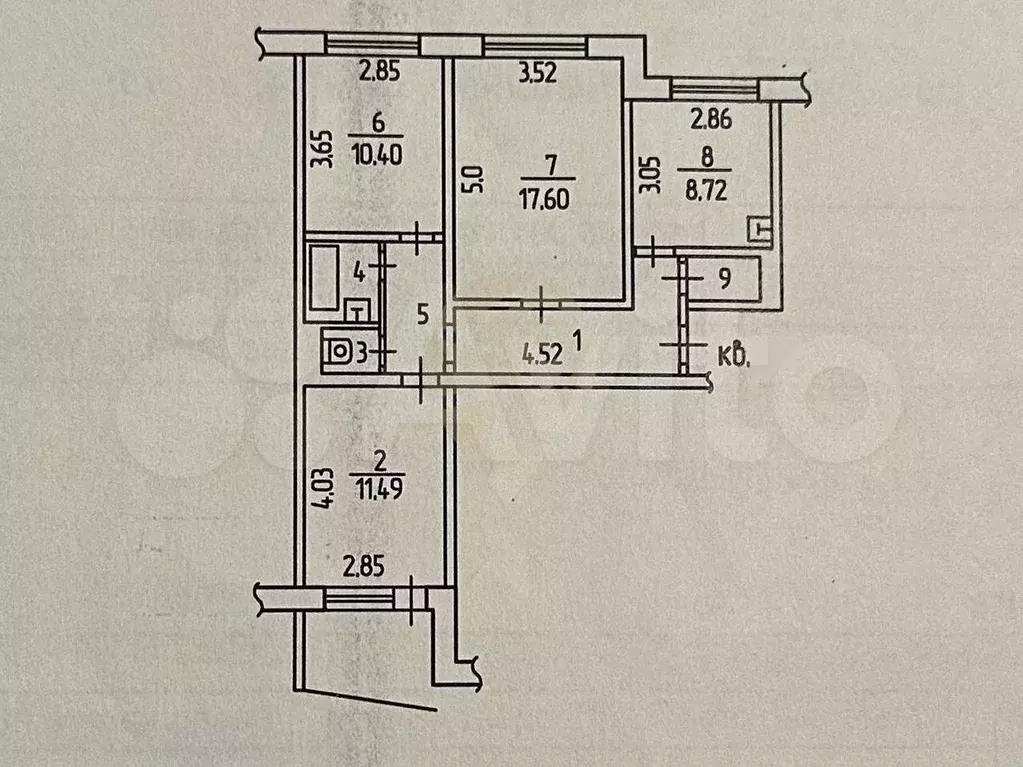 3-к. квартира, 63,9 м, 6/9 эт. - Фото 0