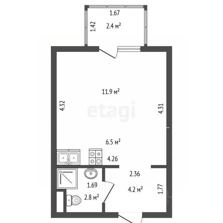 Студия Санкт-Петербург Лиговский просп., 242 (25.4 м) - Фото 2