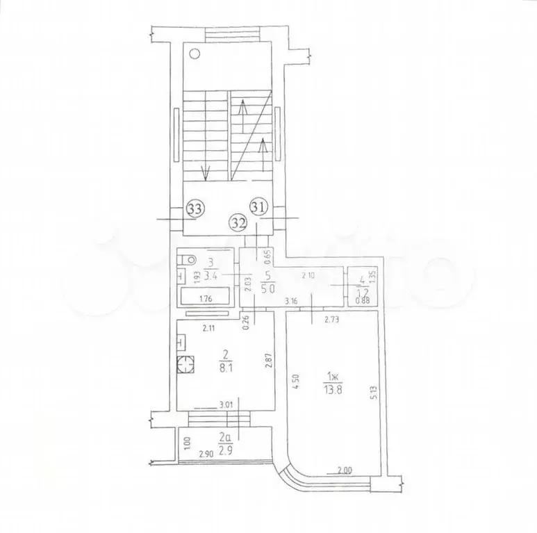 1-к. квартира, 31,5 м, 2/5 эт. - Фото 0