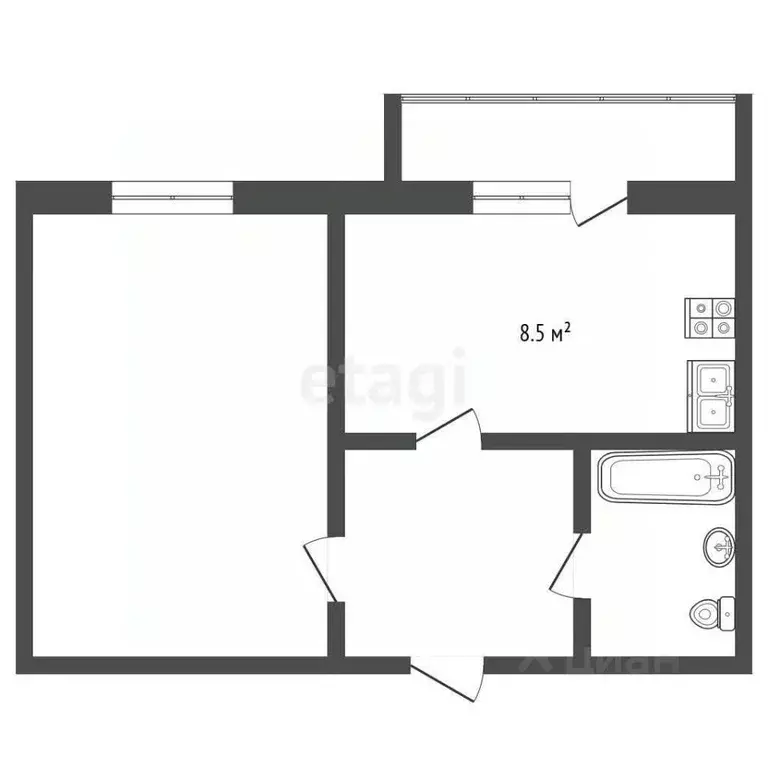 1-к кв. Костромская область, Ветлужский пгт ул. Центральная, 21 (35.0 ... - Фото 2