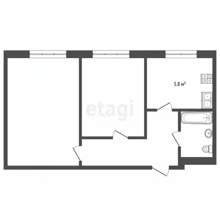 2-к кв. Челябинская область, Челябинск Российская ул., 28 (41.6 м) - Фото 2