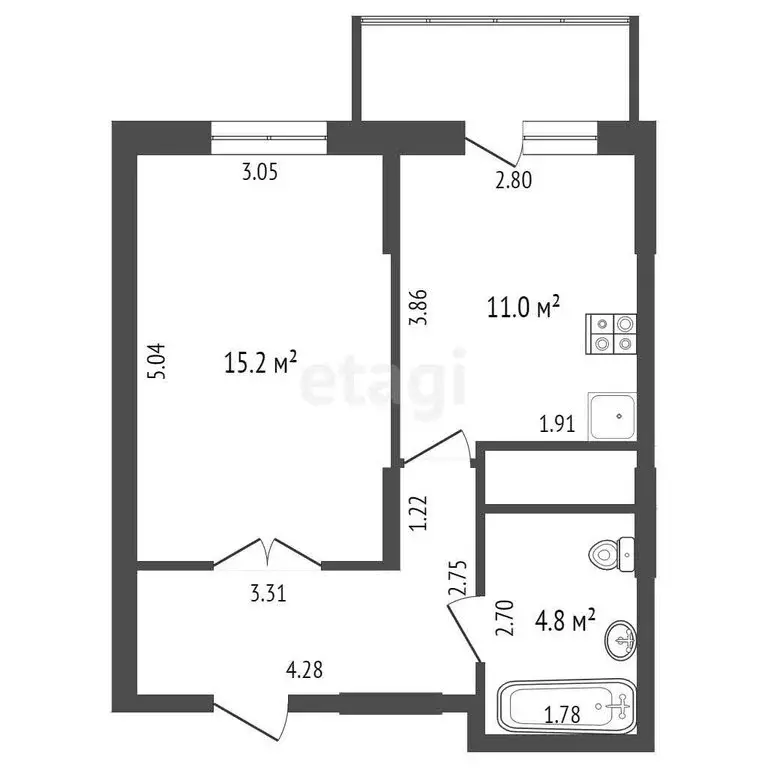 1-комнатная квартира: Тобольск, 15-й микрорайон, 32 (38.6 м) - Фото 1