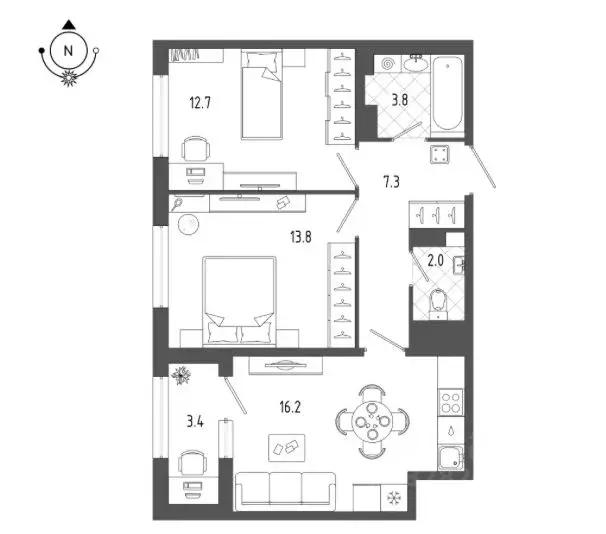 2-к кв. Санкт-Петербург бул. Измайловский, 9 (57.5 м) - Фото 2