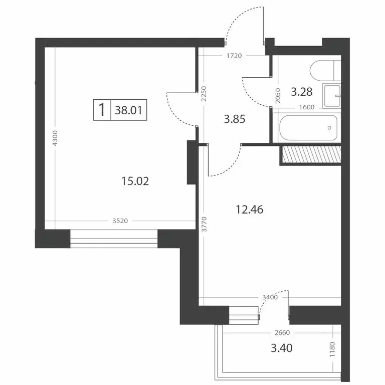 1-комнатная квартира: Тверь, микрорайон Южный (38.01 м) - Фото 2
