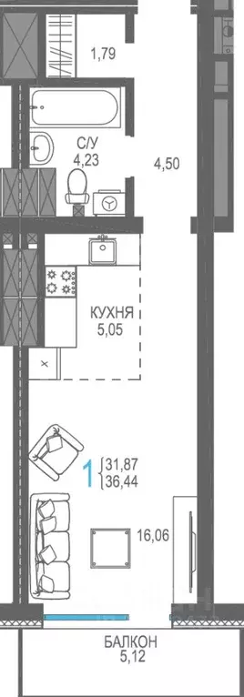 Студия Крым, Ялта проезд Бакунинский, 13 (36.44 м) - Фото 0
