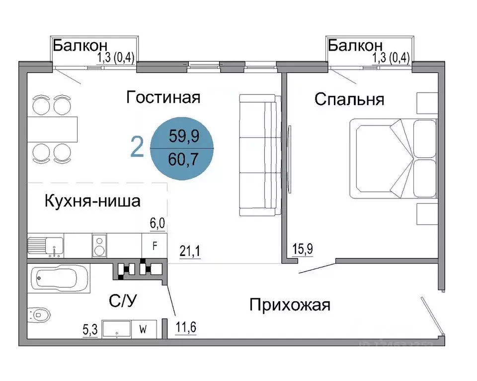 2-к кв. Крым, Керчь Белый город жилой комплекс (60.7 м) - Фото 0