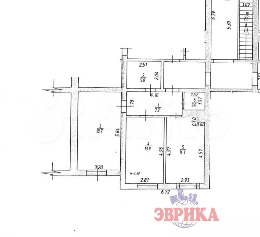 2-к. квартира, 60,9 м, 2/2 эт. - Фото 0