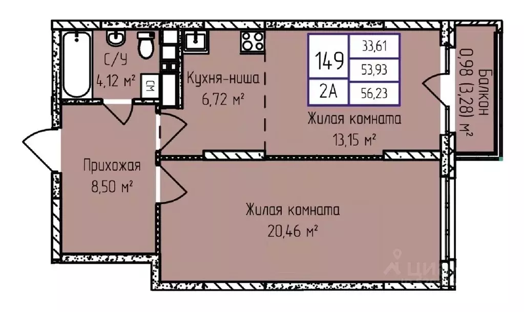 2-к кв. Удмуртия, Ижевск ул. Героя России Ильфата Закирова, 20А (56.39 ... - Фото 0