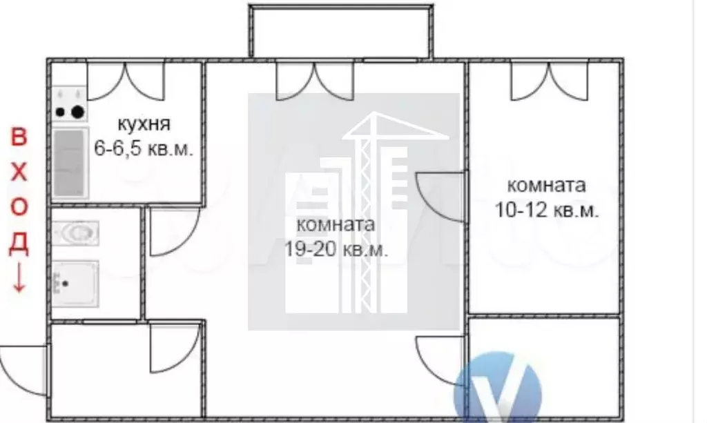 2-к. квартира, 45,2 м, 2/5 эт. - Фото 0