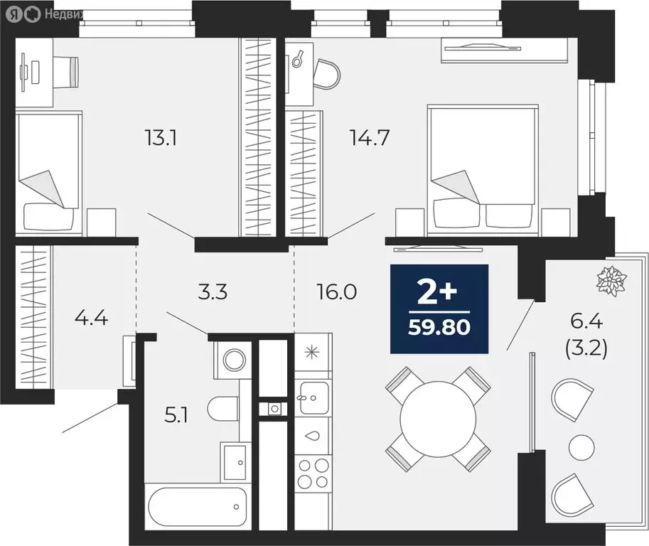 2-комнатная квартира: Тюмень, улица Тимофея Чаркова, 77 (63 м) - Фото 1