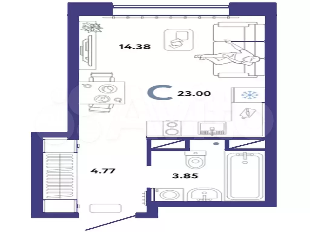 Квартира-студия, 23 м, 13/13 эт. - Фото 1
