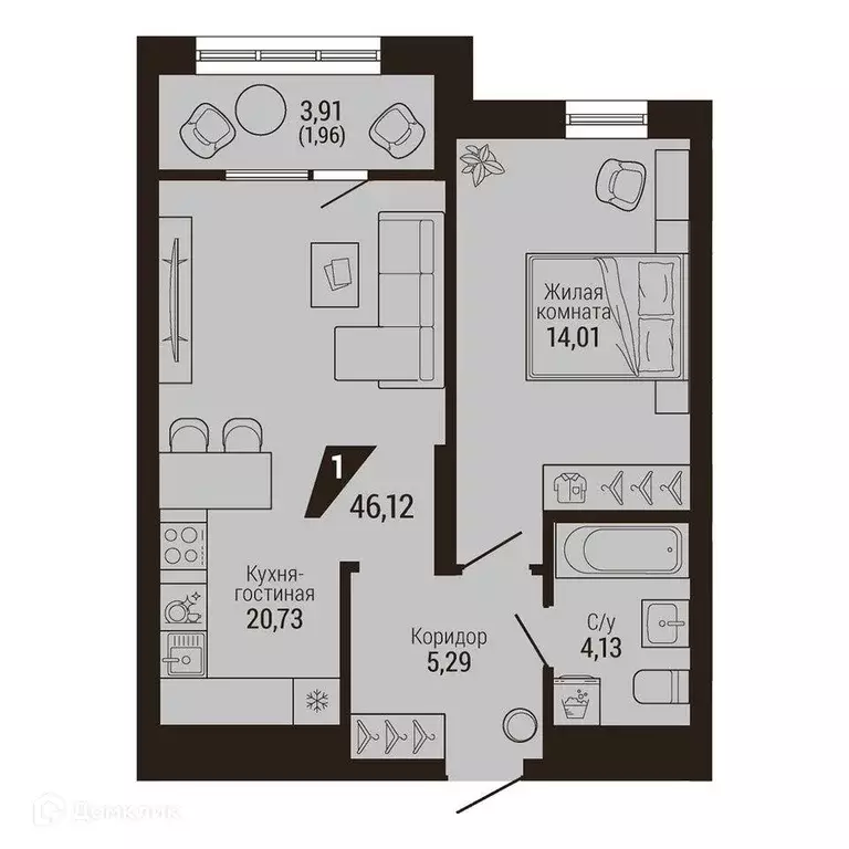 Продаётся 1-к квартира, 46.1 м - Фото 0