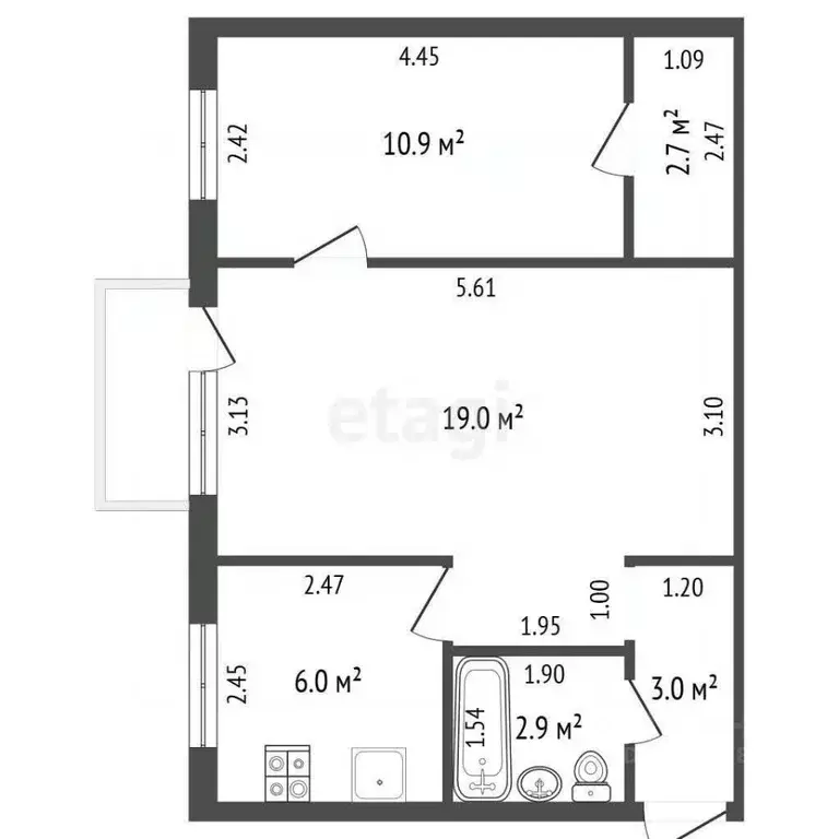 2-к кв. Кемеровская область, Юрга Комсомольская ул., 23 (45.0 м) - Фото 1