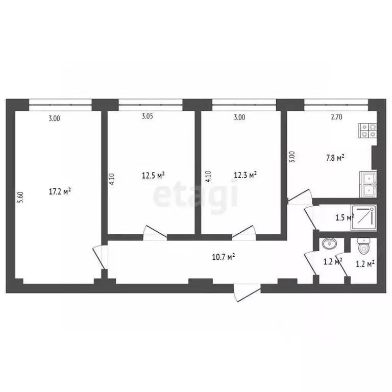 3-к кв. Севастополь ул. Горпищенко, 44 (64.5 м) - Фото 2