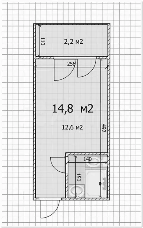 1-к. квартира, 15,1 м, 1/9 эт. - Фото 0