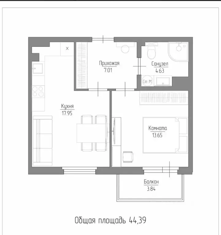 1-к кв. Санкт-Петербург Лодейнопольская ул., 7 (44.39 м) - Фото 1