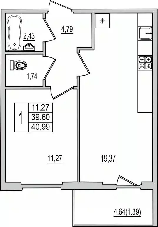 1-к кв. Псковская область, Псков Рижский просп., 94Г (40.99 м) - Фото 1