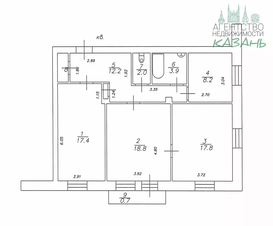 3-к кв. Татарстан, Казань ул. Декабристов, 158 (81.3 м) - Фото 2