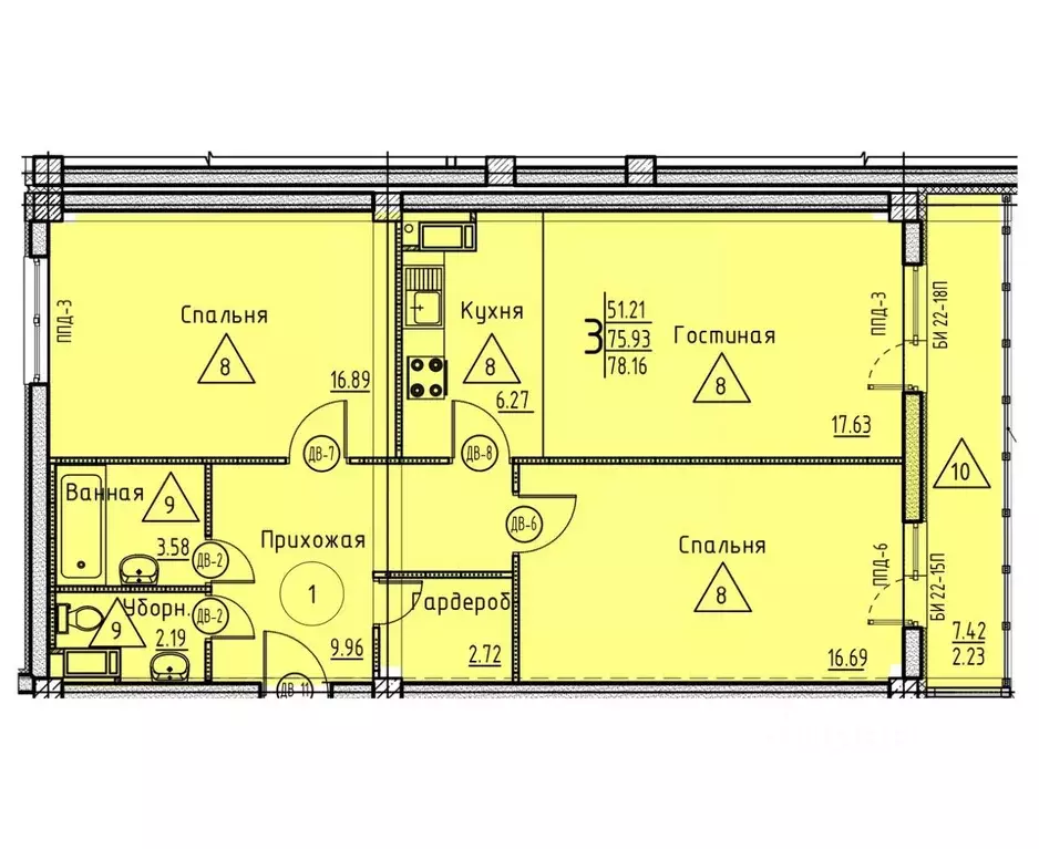 3-к кв. Пензенская область, Пенза ул. Генерала Глазунова, 11 (78.16 м) - Фото 1