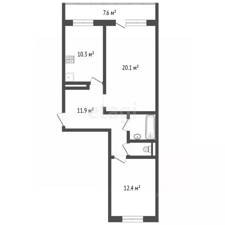 2-к кв. Томская область, Северск ул. Славского, 26 (62.5 м) - Фото 1