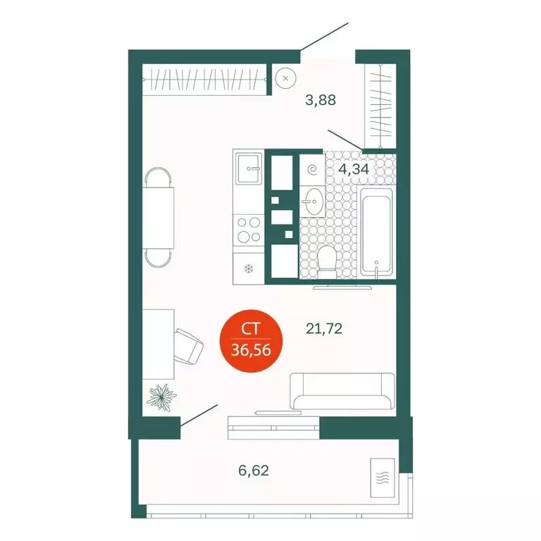 Квартира-студия: Тюмень, Одесская улица, 7к1 (36.59 м) - Фото 1