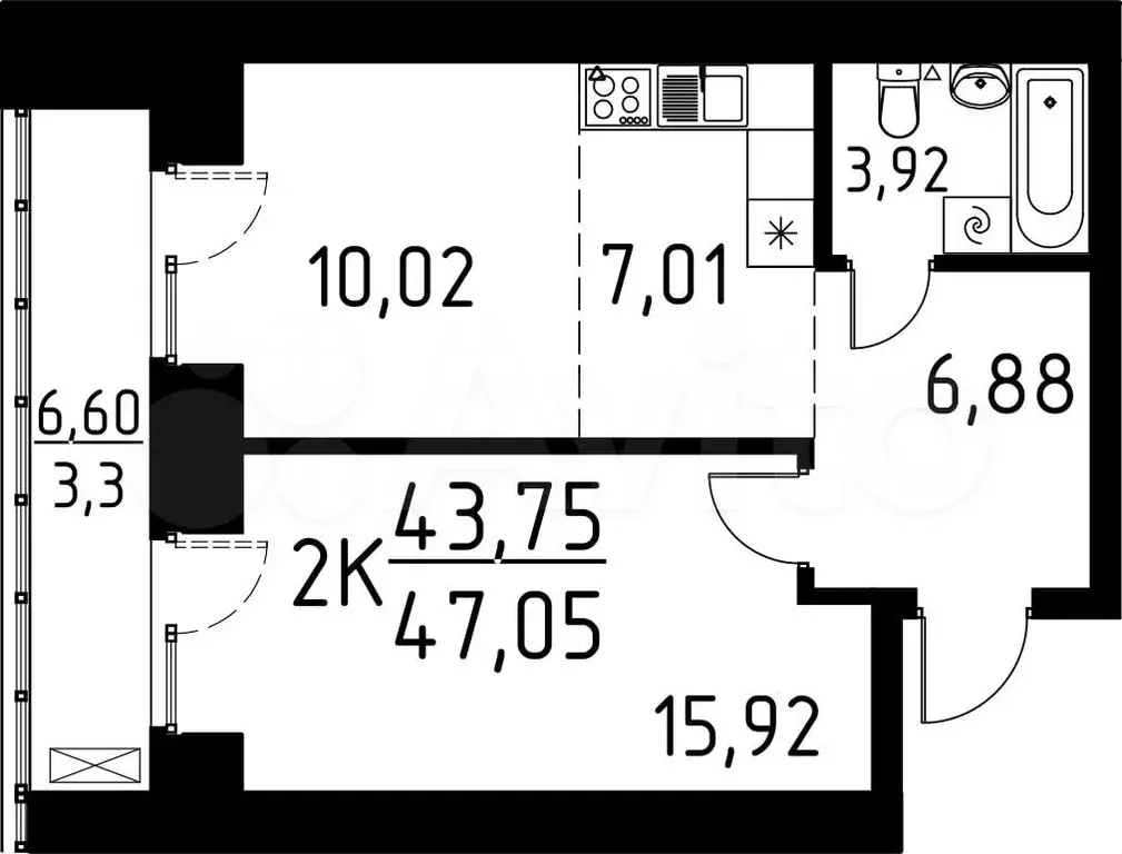 2-к. квартира, 47,1 м, 8/13 эт. - Фото 0