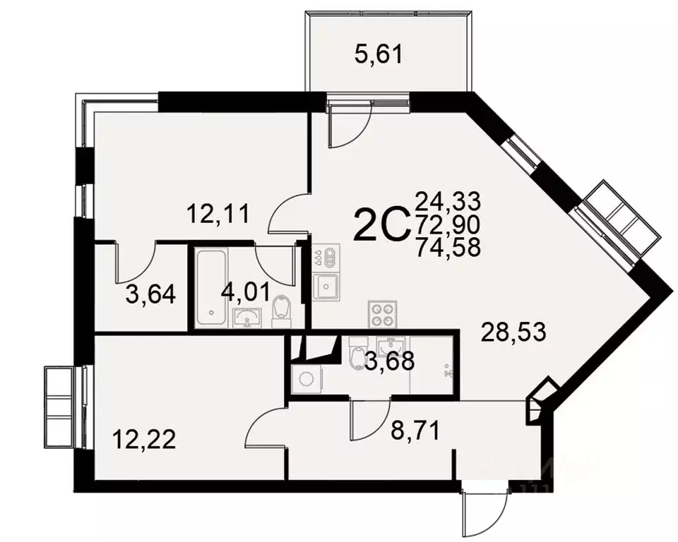 2-к кв. Тульская область, Тула Хлебная пл. (72.9 м) - Фото 0