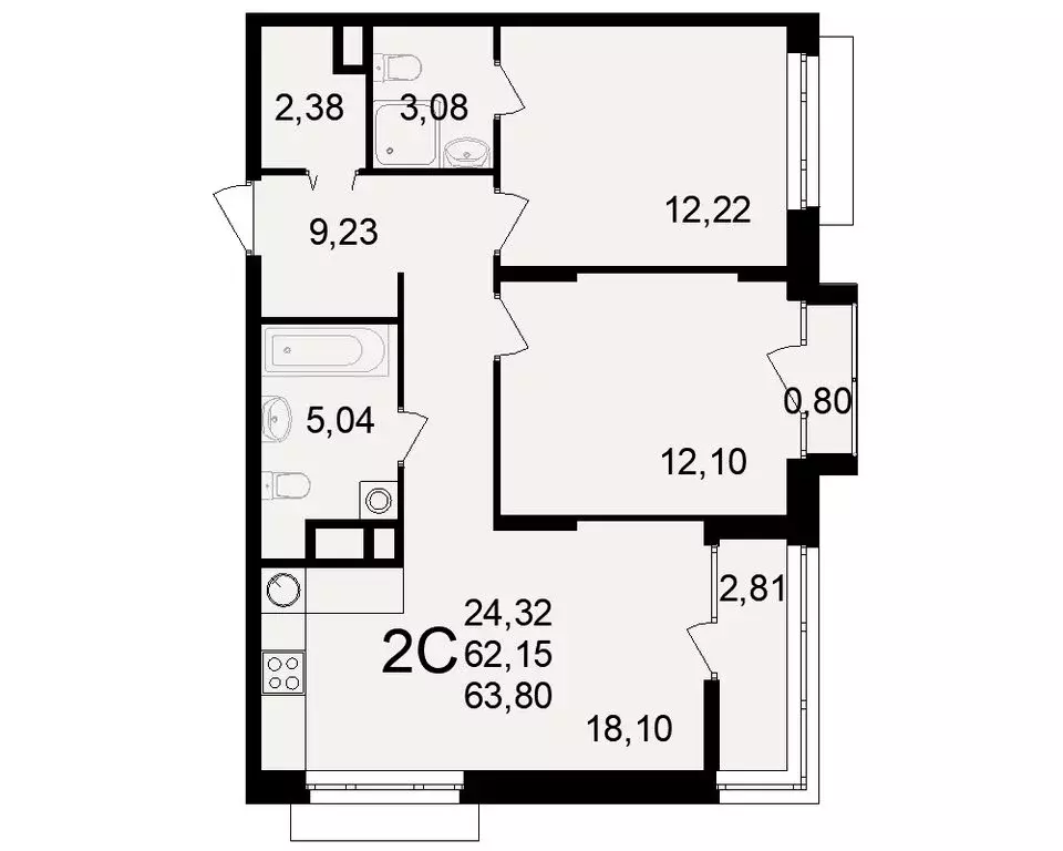 2-комнатная квартира: рязань, куйбышевское шоссе, 17 (63.8 м) - Фото 0